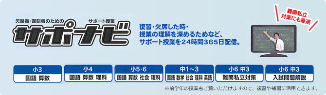 復習・欠席した時・授業の理解を深めるためなど、サポート授業を24時間365日配信。